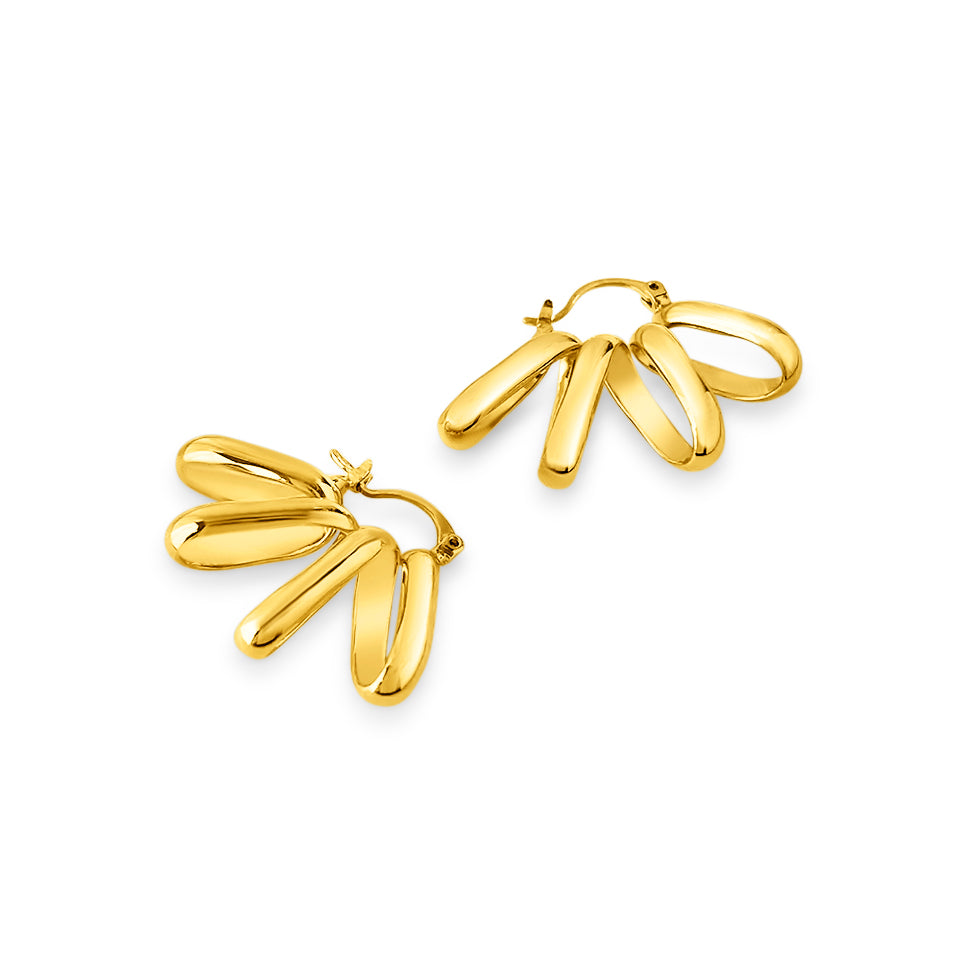 Fax Jewelry | Clover Stacked Hoops | Spiral Layered Hoop 18 Karat Gold Plated Earrings
