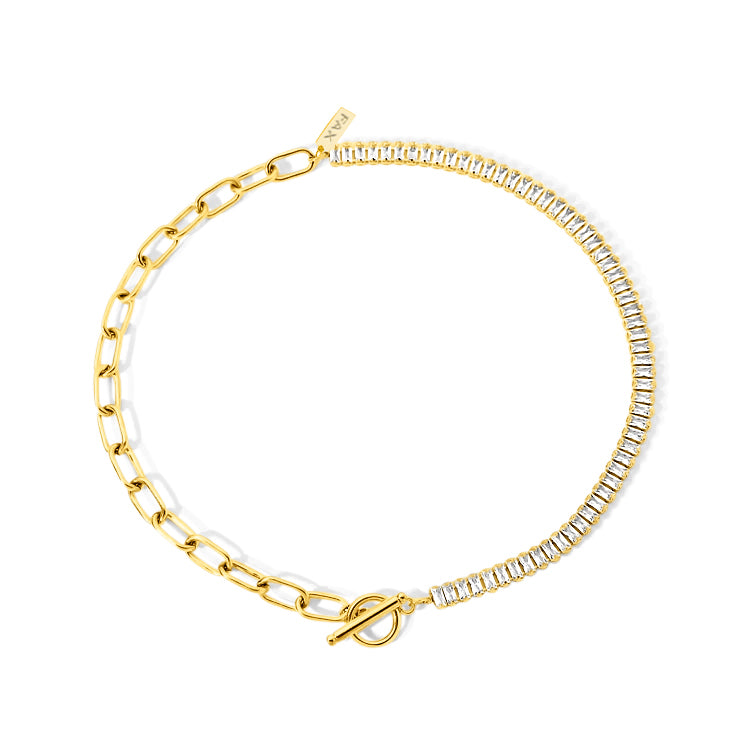 FAX Jewelry | 'Front And Center' Paper Clip Toggle Necklace | 18 Karat Gold Plated Stainless Steel