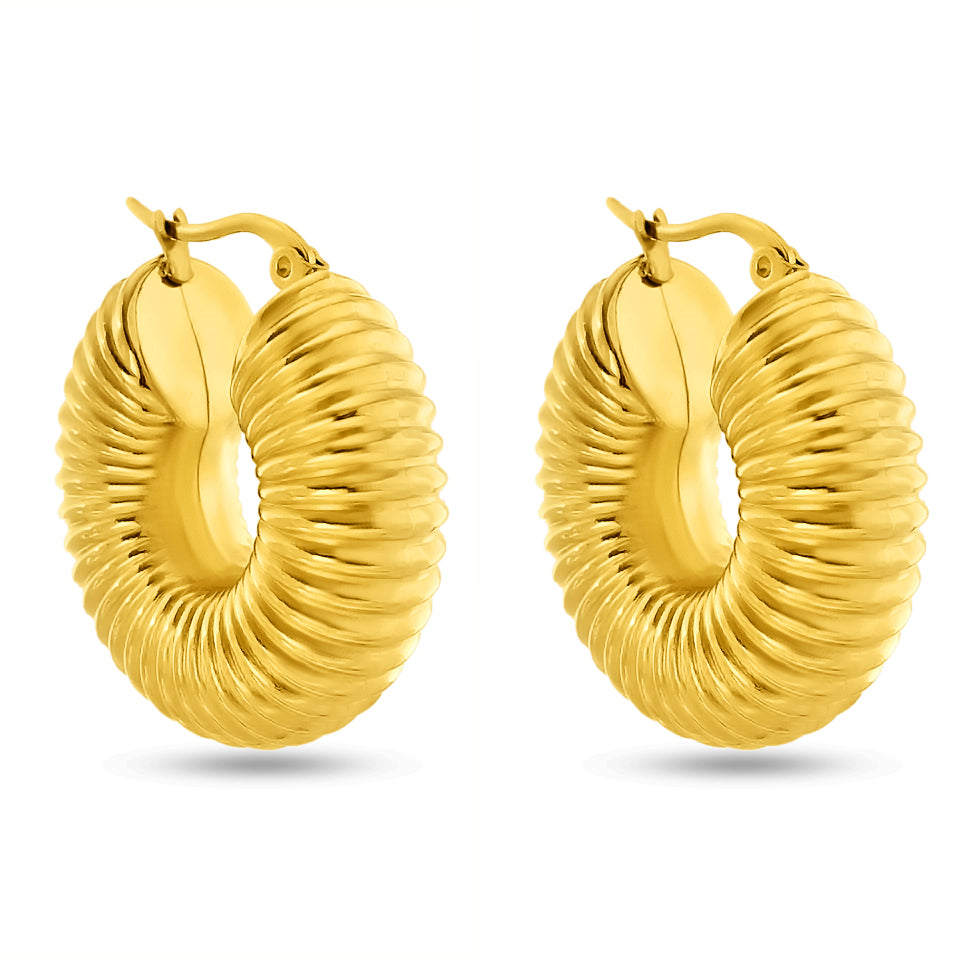 Fax Jewelry | Eliana Accordian Hoop Earrings | 18 Karat Gold Plated