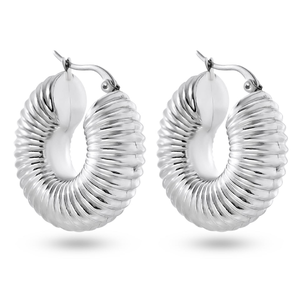 Fax Jewelry | Eliana Accordian Hoop Earrings | Silver Sterling