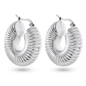 Fax Jewelry | Eliana Accordian Hoop Earrings | Silver Sterling
