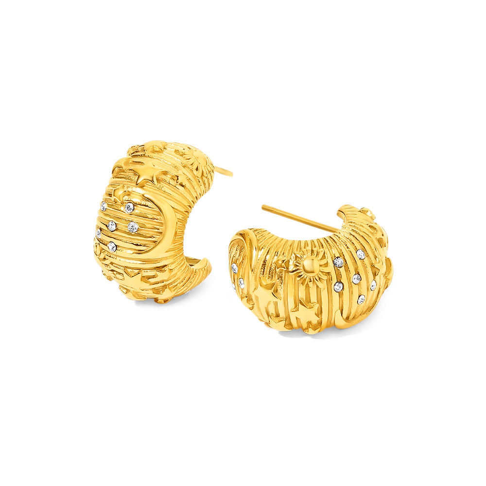 Fax jewelry | Angel Midi Post Earrings| 18-karat gold stainless steel hoops earrings