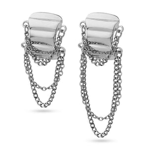 Fax Jewelry | Kascade Dual Chain Tassel Earrings | Stainless Steel Silver Effect