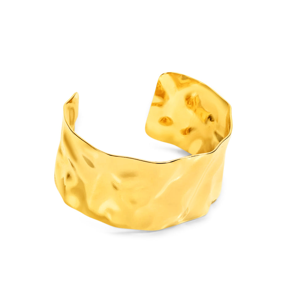 Fax Jewelry  | 'Gabi' Large Hammered Cuff Bracelet | 18 karat Gold Bracelet