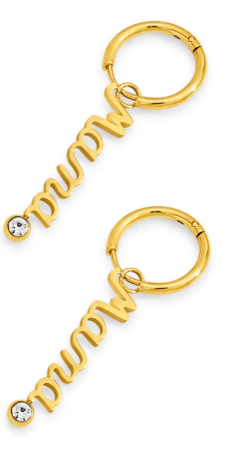 Fax jewelry | Dazzling Mama Drop Hoop Earrings | 18 Karat Gold Earring