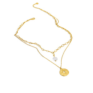 Fax Jewelry | 'North' Pearl & Gold Fusion Necklace | 18 karat Gold plated