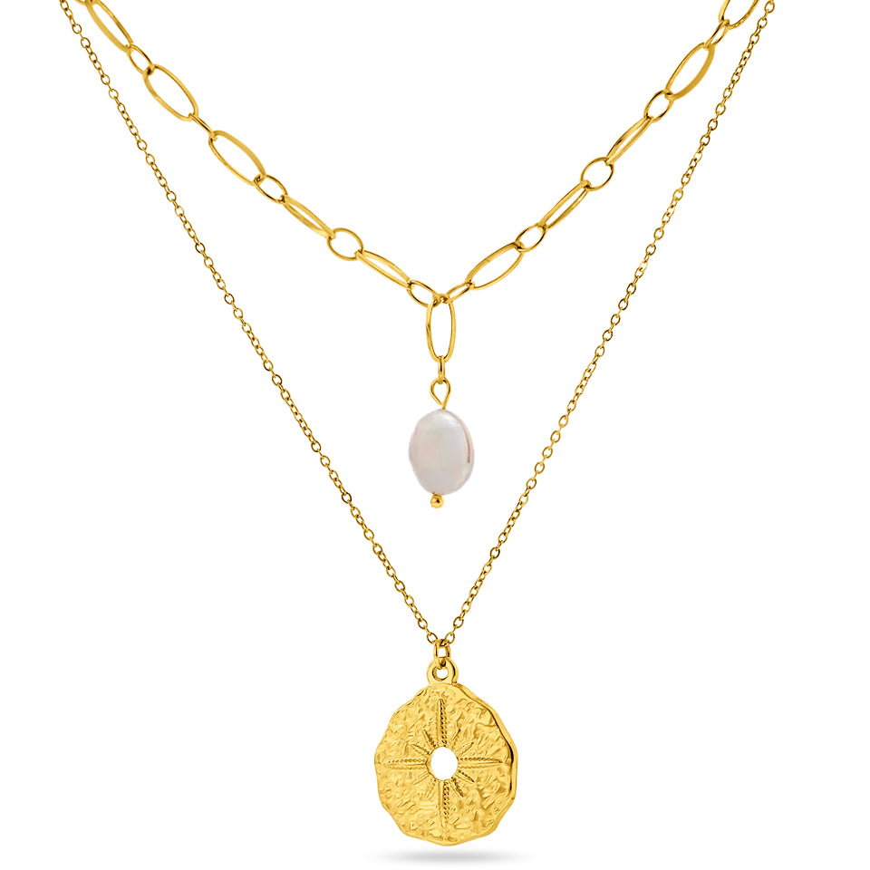Fax Jewelry | 'North' Pearl & Gold Fusion Necklace | 18 karat Gold plated
