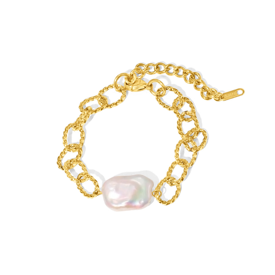 Fax Jewelry | 'Zoe' Pearl & Chain Bracelet | 18 karat Gold Plated