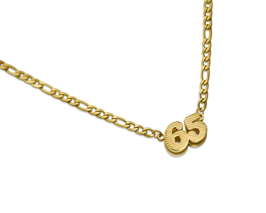 FAX Jewelry | Custom Number Necklace | 18 karat gold plated stainless steel | figaro chain 