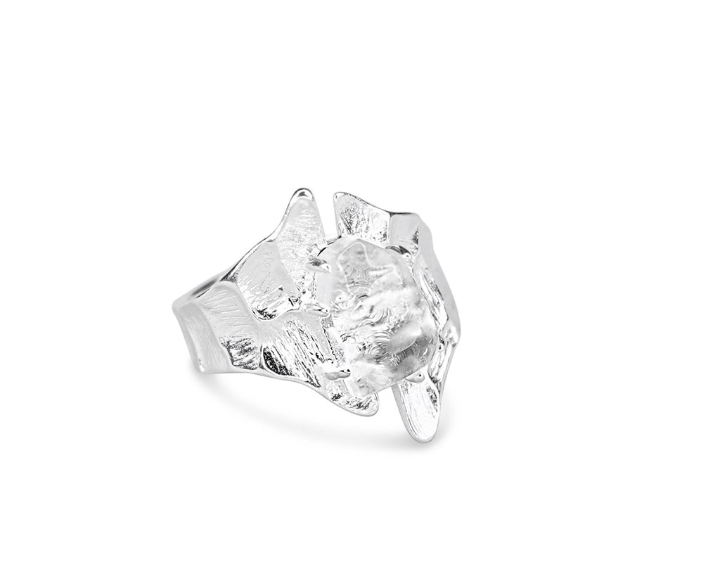 FAX JEWELRY | Rhodium Plated 925 Sterling Silver Ring | 'Nevada' Ring with single, clear crystal stone setting