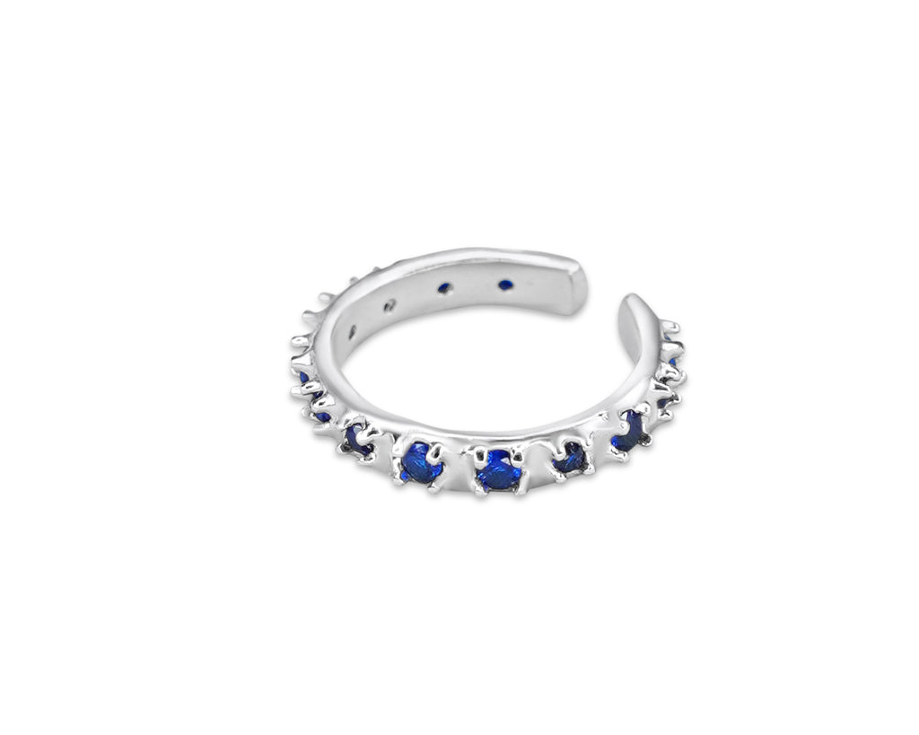 FAX JEWELRY | Rhodium Plated 925 Sterling Silver Ring | Nevis Ring with Sapphire Blue zircons