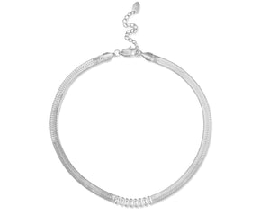 FAX Jewelry | 'Say Less' 18K Gold Plated Baguette Herringbone Chain Necklace | 18-karat gold plated stainless steel | Silver Effect