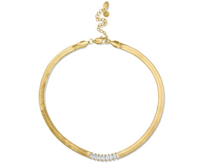 FAX Jewelry | 'Say Less' 18K Gold Plated Baguette Herringbone Chain Necklace | 18-karat gold plated stainless steel