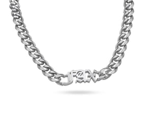 FAX Jewelry | Custom Name Choker Necklace | Gothic Font | 'Signature Cuban Chain Link Choker' Stainless Steel | Front
