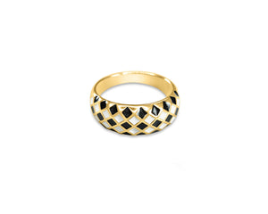 FAX Jewelry | FAX Checker | 18-karat gold plated stainless steel ring set with black and white enamel