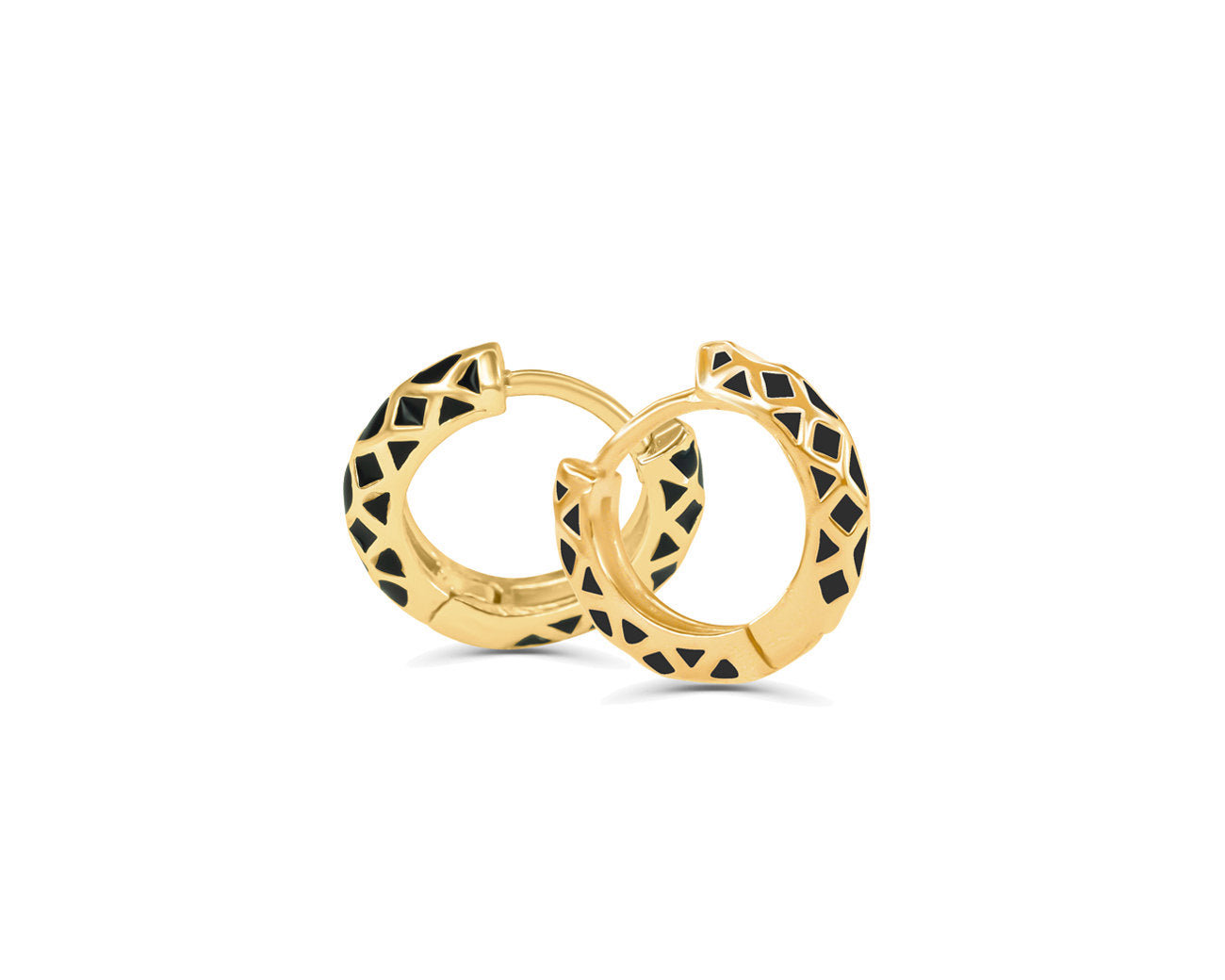 FAX Jewelry | 'Hug It Out' Black Enamel Huggie Earrings | Gold