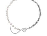 FAX Jewelry | 'That's Amoré' Natural Pearl and Cuban Chain Link Heart Pendant Necklace