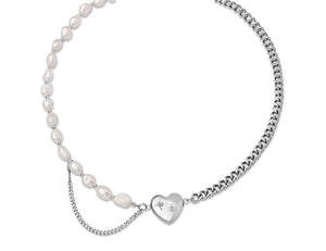 FAX Jewelry | 'That's Amoré' Natural Pearl and Cuban Chain Link Heart Pendant Necklace