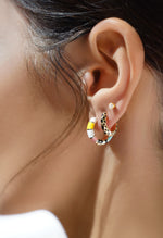 FAX Jewelry | 'Hug It Out' Black Enamel Huggie Earrings | Gold | Model View