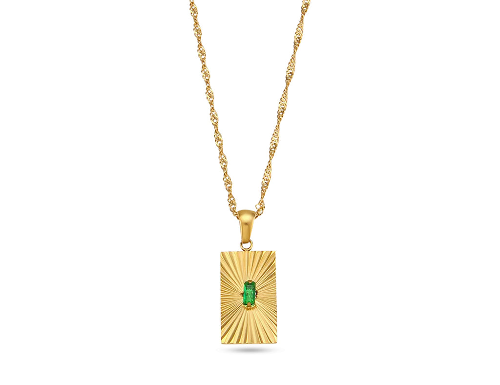 FAX Jewelry | 'Josephine' Emerald Cut Pendant Charm Necklace on Twist Chain | 18 karat gold plated stainless steel | Emerald Stone