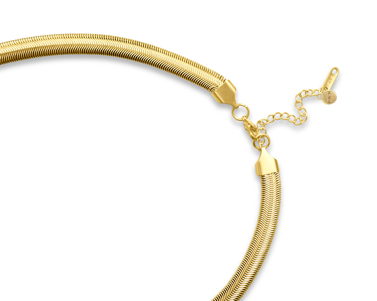 FAX Jewelry | 'Dani' 8mm Gold Snake Chain Necklace | 18 karat gold plated stainless steel | Detail 