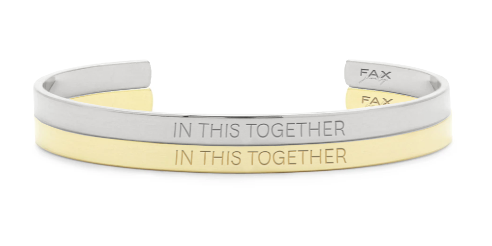 FAX Jewlery | In This Together Cuff Bracelet | 18K Gold Plated Stainless Steel With Silver Effect Stainless Steel