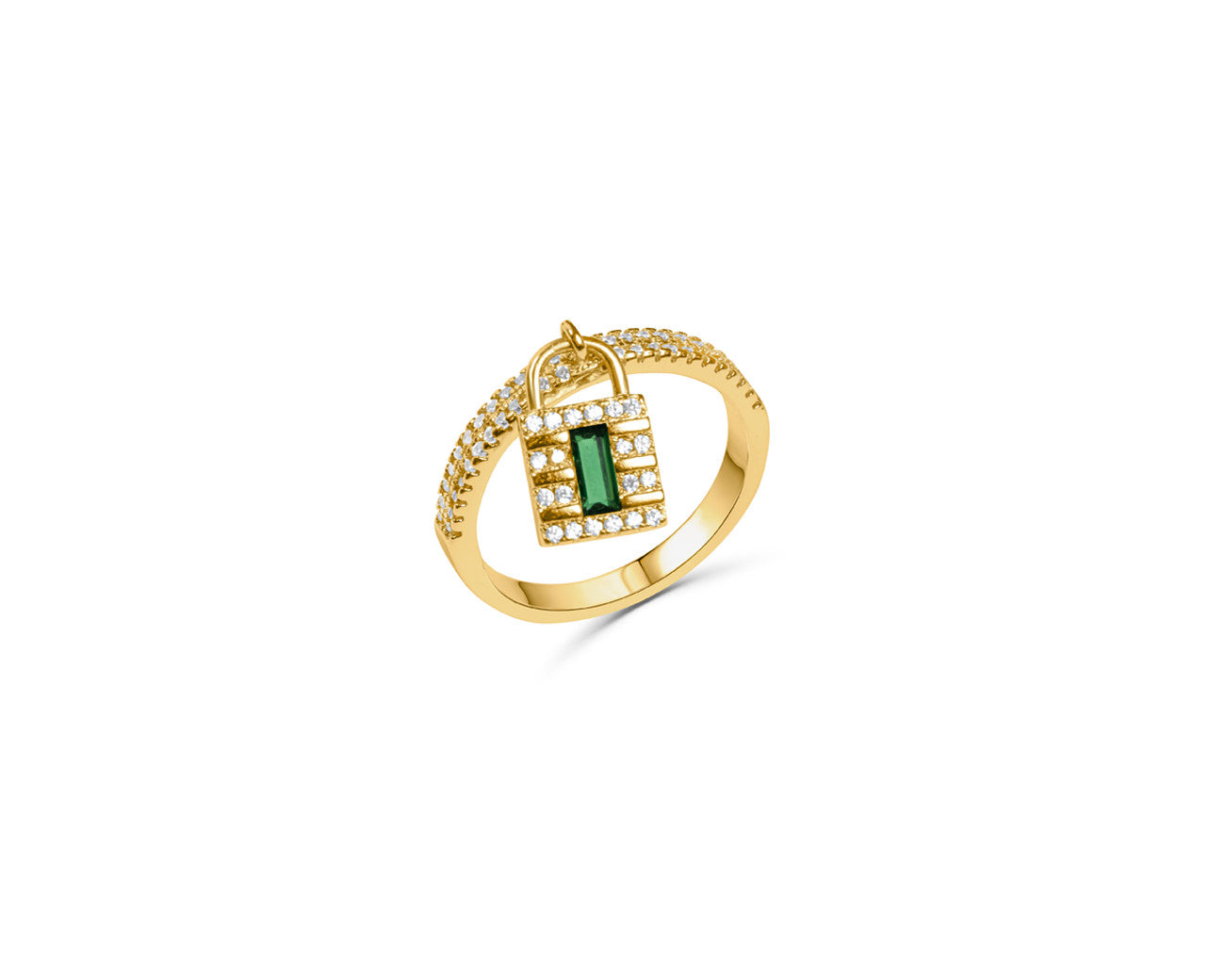 FAX Jewelry | 'Lockdown' 18K Gold Plated and Emerald Green Zirconia Ring 